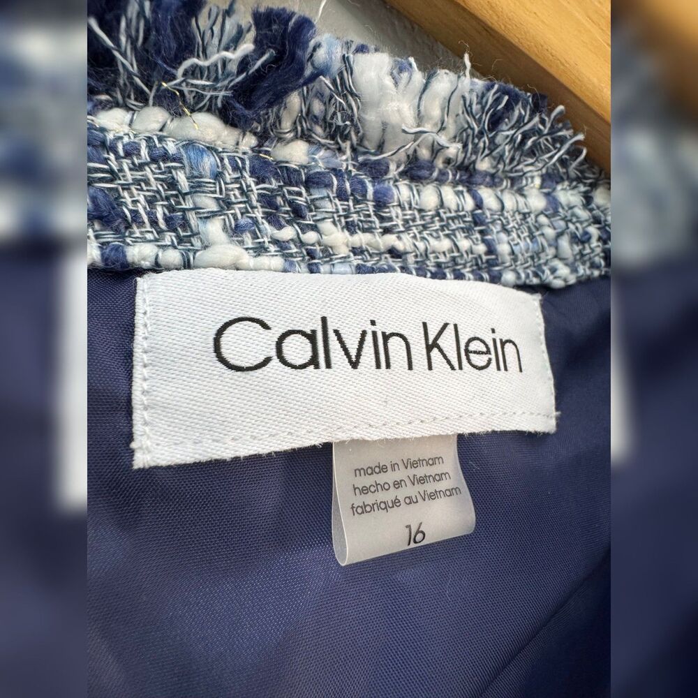 Blue/White Calvin Klein Classic Tweed Open Jacket Size 16 EUC - Picture 5 of 5